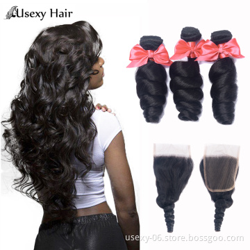 Hot Selling Grade 10A Raw Peruvian Loose Wave Hair Lace Closure Virgin Cuticle Aligned Hair